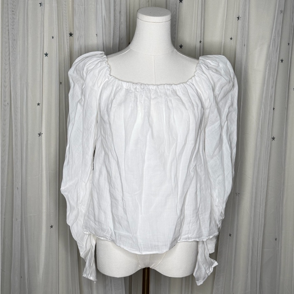 Frame White Scoop Neck Blouse Lightweight Cotton Breathable Cotton